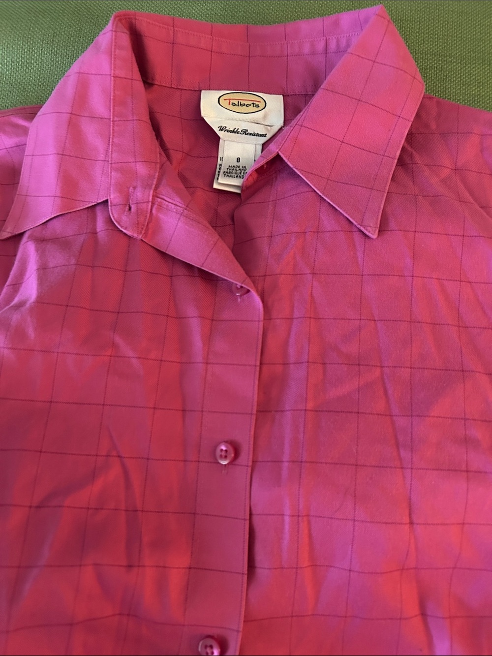 Talbots Girls Bright Pink Windowpane Button-Down Shirt